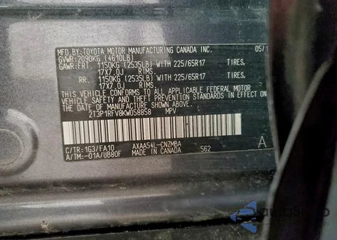 2019 Toyota Rav4 Xle z USA, uszkodzony, nr VIN 2T3P1RFV8KW058858